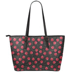 Red Cherry Pattern Print Leather Tote Bag