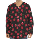 Red Cherry Pattern Print Long Sleeve Baseball Jersey
