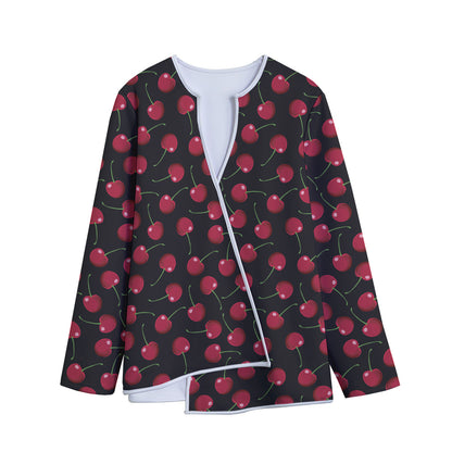 Red Cherry Pattern Print Long Sleeve Short Coat