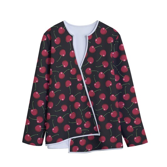 Red Cherry Pattern Print Long Sleeve Short Coat