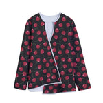Red Cherry Pattern Print Long Sleeve Short Coat