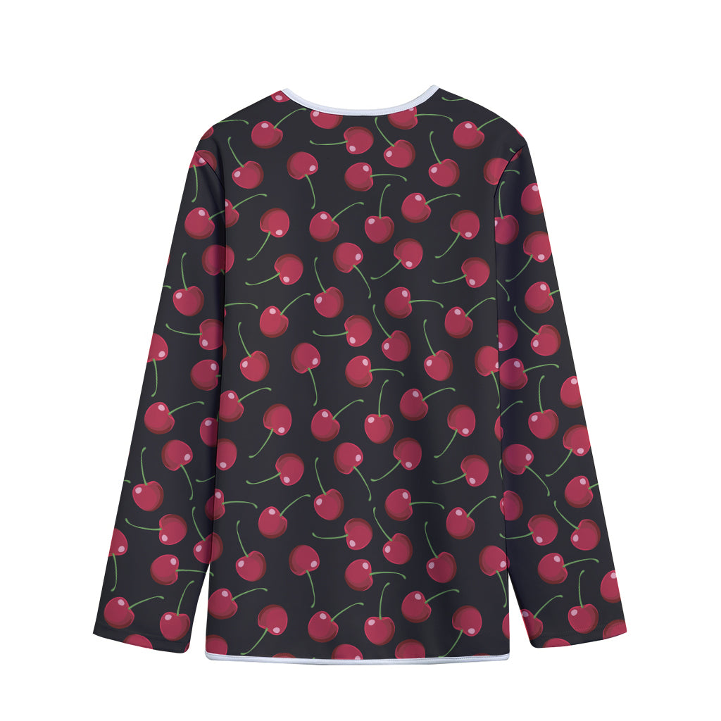 Red Cherry Pattern Print Long Sleeve Short Coat