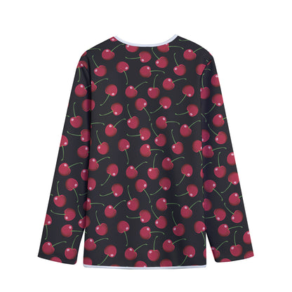 Red Cherry Pattern Print Long Sleeve Short Coat