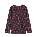 Red Cherry Pattern Print Long Sleeve Short Coat
