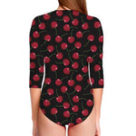 Red Cherry Pattern Print Long Sleeve Swimsuit