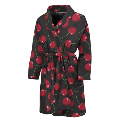 Red Cherry Pattern Print Men's Bathrobe