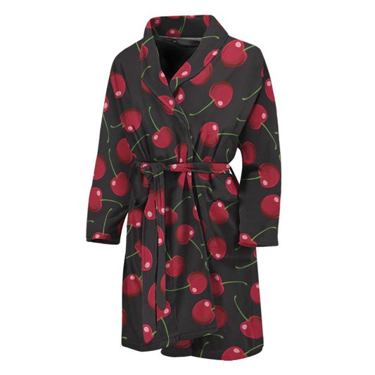 Red Cherry Pattern Print Men's Bathrobe