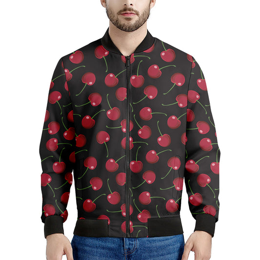 Red Cherry Pattern Print Men's Bomber Jacket