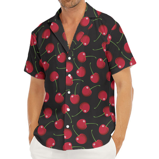 Red Cherry Pattern Print Men's Deep V-Neck Shirt