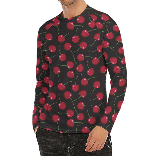Red Cherry Pattern Print Men's Long Sleeve Rash Guard