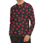 Red Cherry Pattern Print Men's Long Sleeve Rash Guard