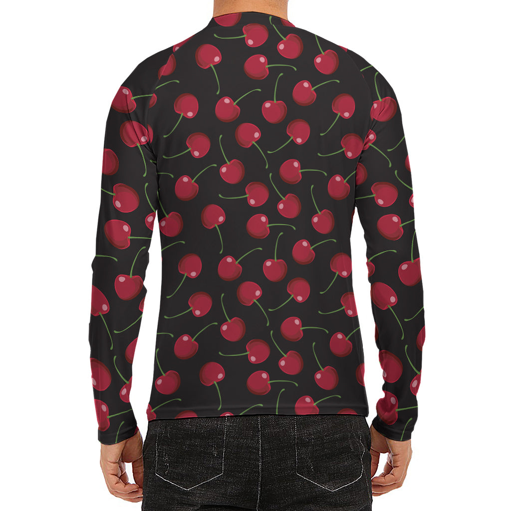 Red Cherry Pattern Print Men's Long Sleeve Rash Guard