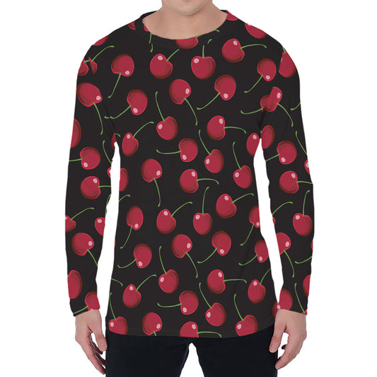 Red Cherry Pattern Print Men's Long Sleeve T-Shirt
