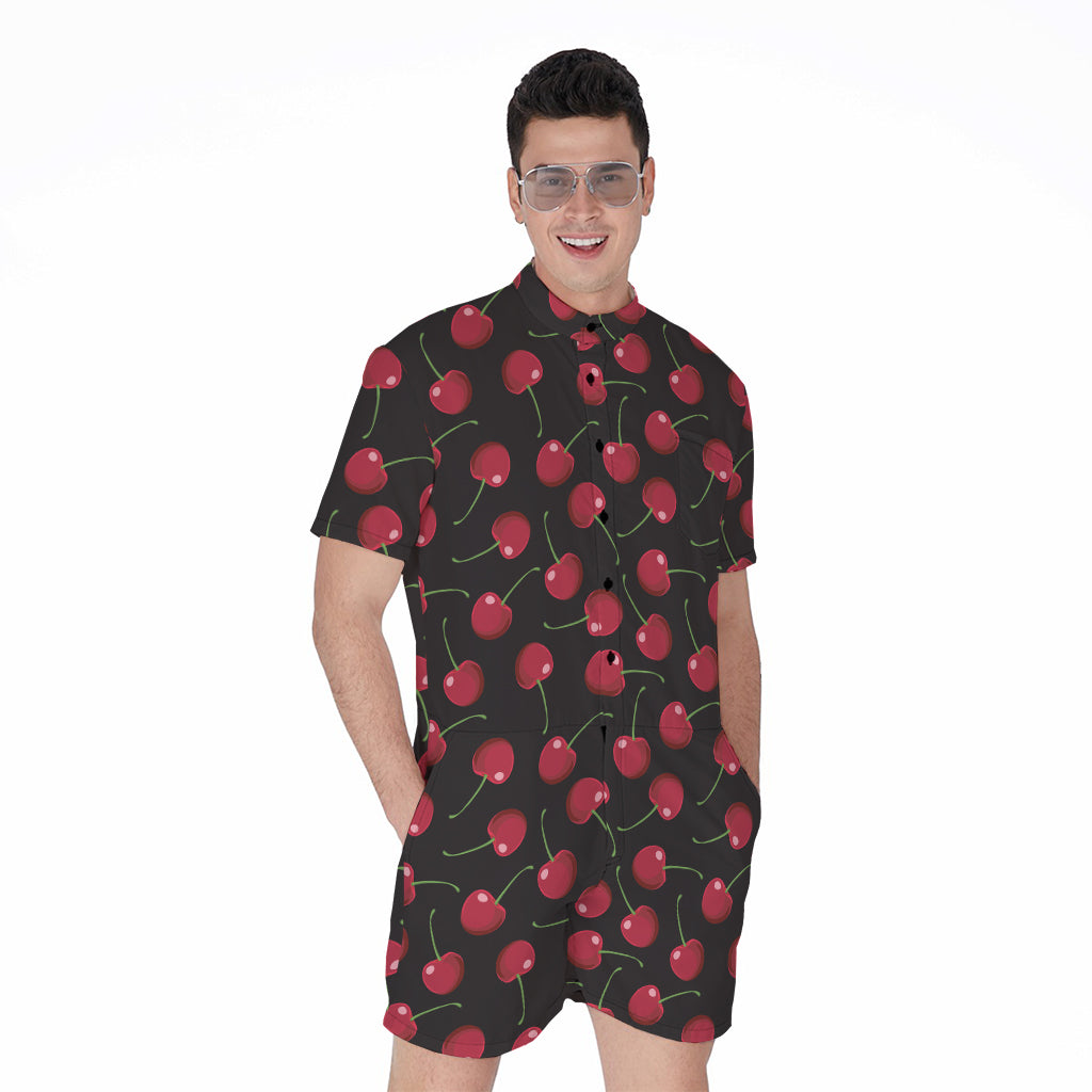 Red Cherry Pattern Print Men's Rompers
