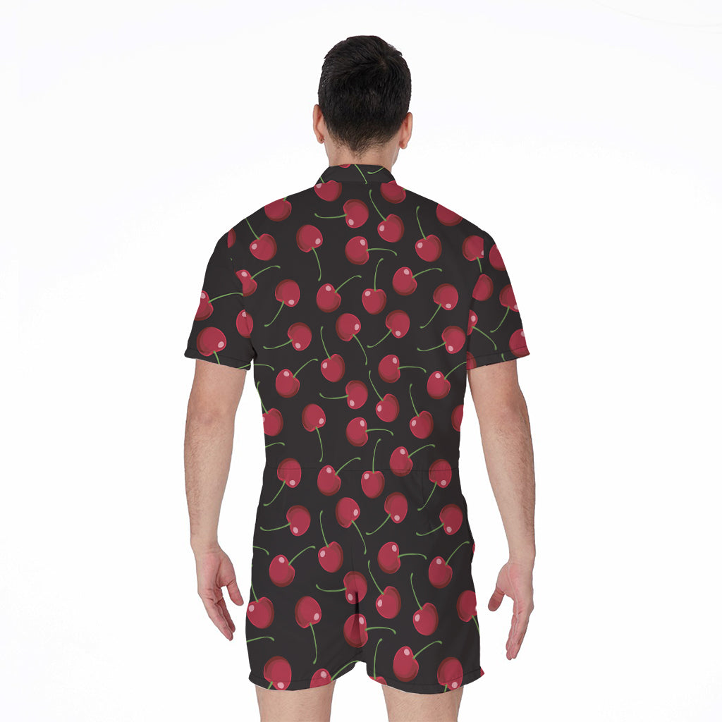 Red Cherry Pattern Print Men's Rompers