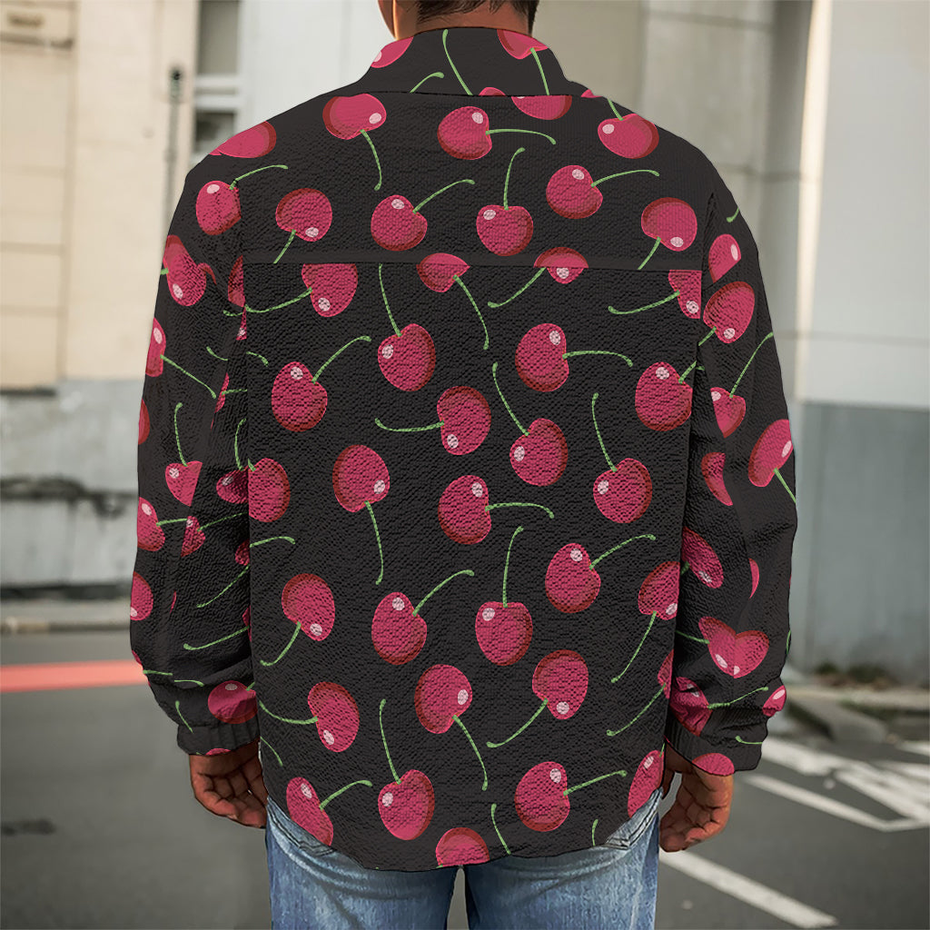 Red Cherry Pattern Print Men's Shirt Jacket