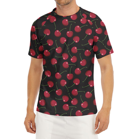 Red Cherry Pattern Print Men's Short Sleeve Rash Guard