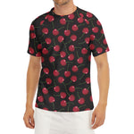 Red Cherry Pattern Print Men's Short Sleeve Rash Guard