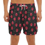Red Cherry Pattern Print Men's Split Running Shorts