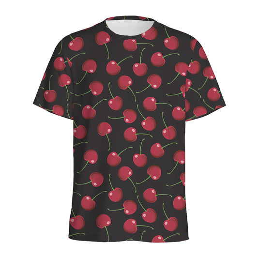 Red Cherry Pattern Print Men's Sports T-Shirt