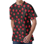 Red Cherry Pattern Print Men's Velvet T-Shirt