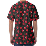 Red Cherry Pattern Print Men's Velvet T-Shirt