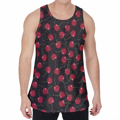 Red Cherry Pattern Print Men's Velvet Tank Top