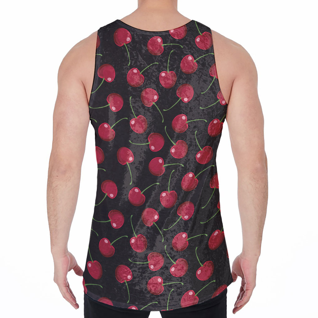Red Cherry Pattern Print Men's Velvet Tank Top
