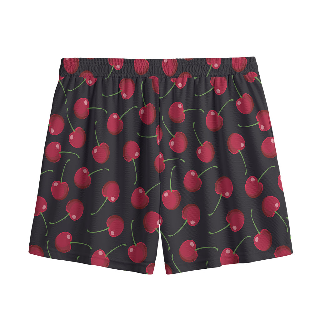 Red Cherry Pattern Print Mesh Shorts