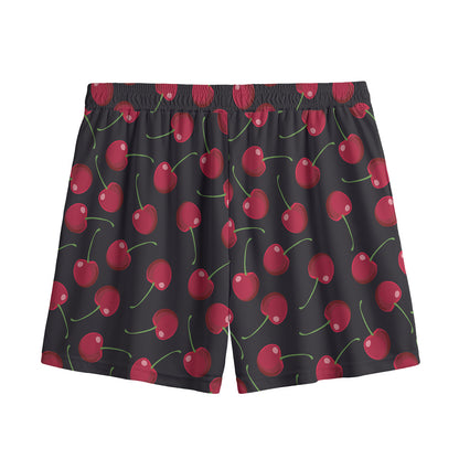 Red Cherry Pattern Print Mesh Shorts