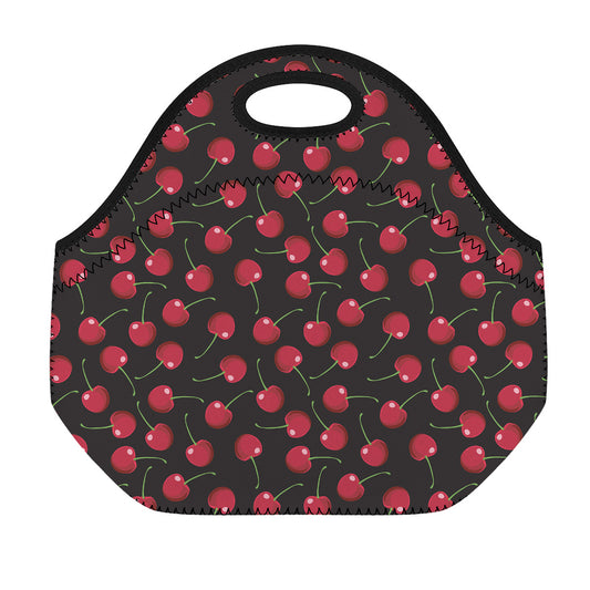 Red Cherry Pattern Print Neoprene Lunch Bag