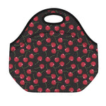 Red Cherry Pattern Print Neoprene Lunch Bag
