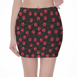 Red Cherry Pattern Print Pencil Mini Skirt