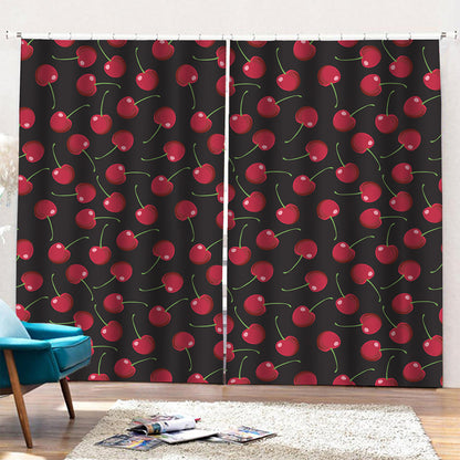 Red Cherry Pattern Print Pencil Pleat Curtains