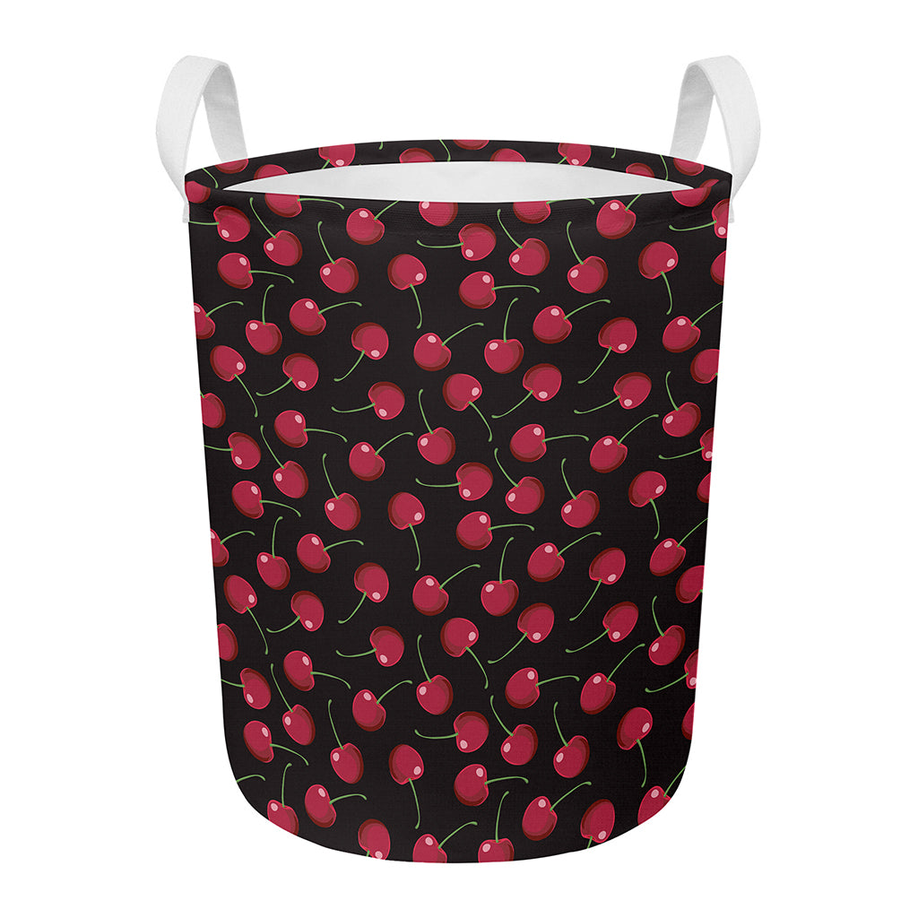 Red Cherry Pattern Print Round Laundry Basket