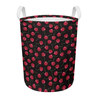 Red Cherry Pattern Print Round Laundry Basket