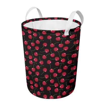 Red Cherry Pattern Print Round Laundry Basket