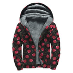 Red Cherry Pattern Print Sherpa Lined Zip Up Hoodie