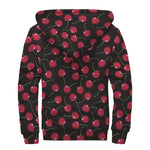 Red Cherry Pattern Print Sherpa Lined Zip Up Hoodie