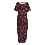 Red Cherry Pattern Print Short Sleeve Long Nightdress