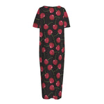 Red Cherry Pattern Print Short Sleeve Long Nightdress