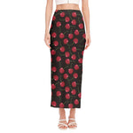 Red Cherry Pattern Print Side Slit Maxi Skirt