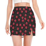 Red Cherry Pattern Print Side Slit Mini Skirt
