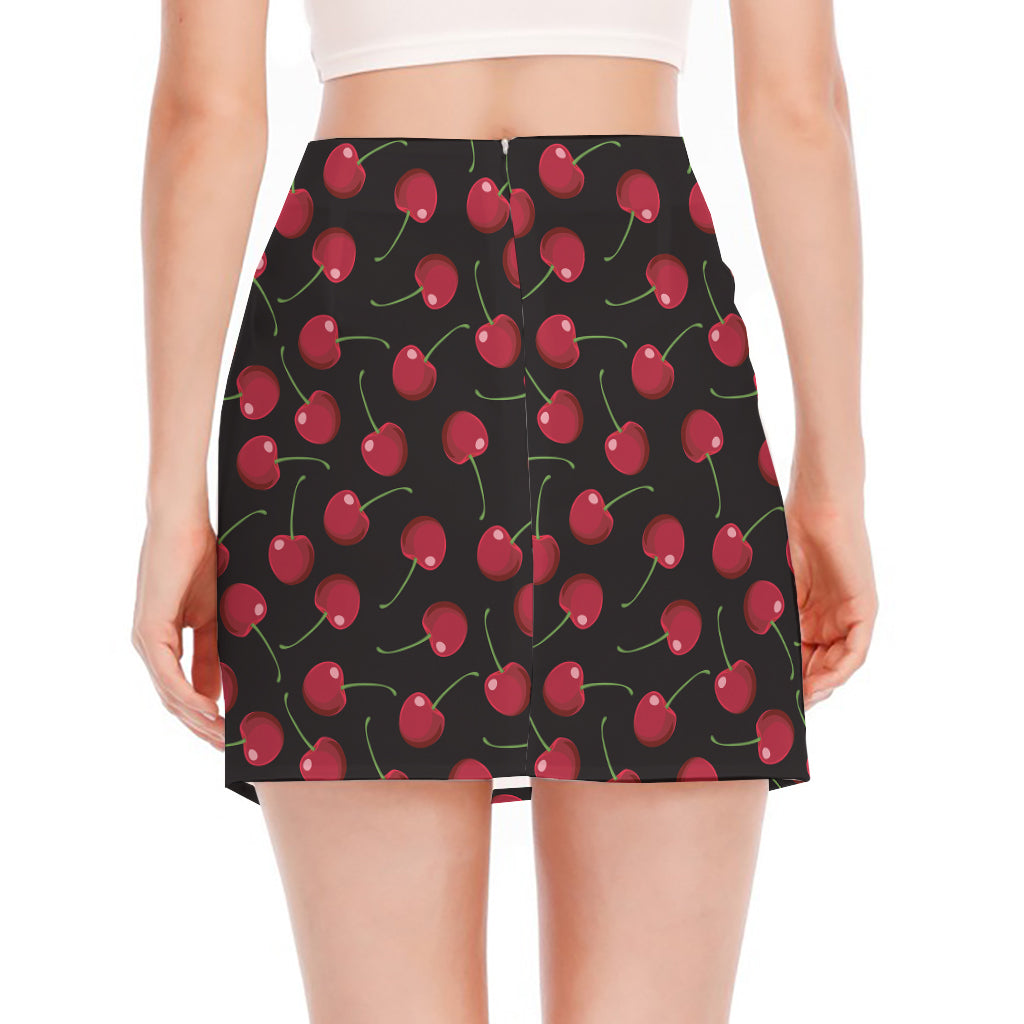 Red Cherry Pattern Print Side Slit Mini Skirt
