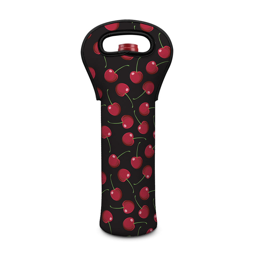 Red Cherry Pattern Print Single Neoprene Wine Tote