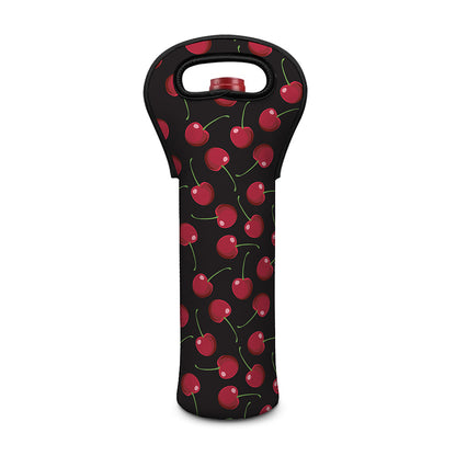 Red Cherry Pattern Print Single Neoprene Wine Tote