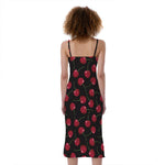 Red Cherry Pattern Print Slim Fit Midi Cami Dress