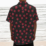 Red Cherry Pattern Print Textured Short Sleeve Shirt