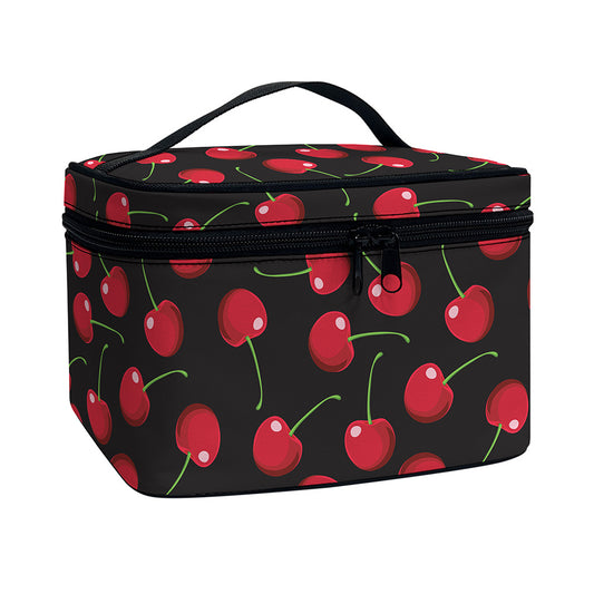 Red Cherry Pattern Print Travel Makeup Bag