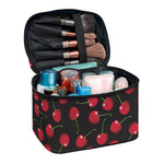 Red Cherry Pattern Print Travel Makeup Bag